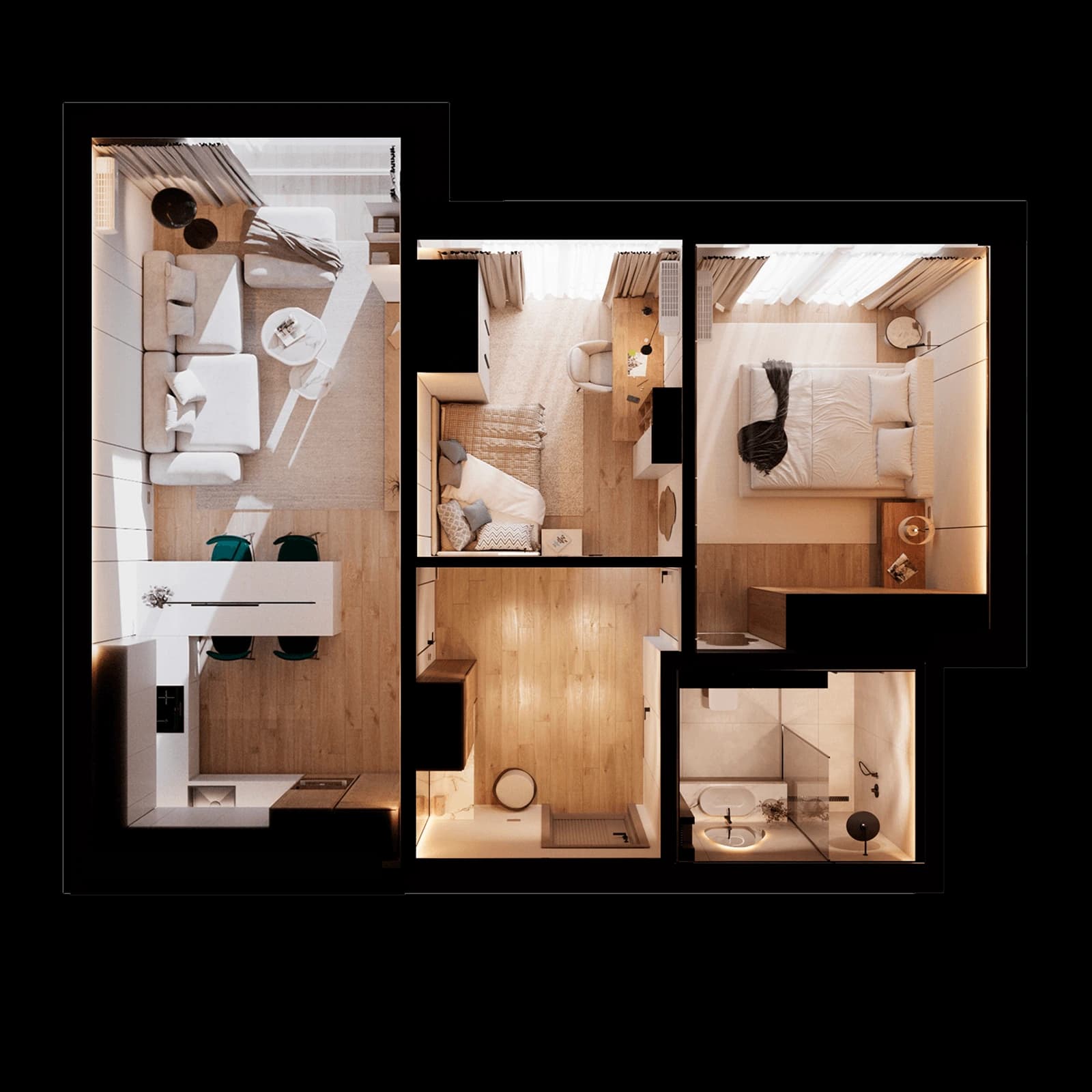 Планування квартири: 1 / 2 кімнати, 45,03–66,45 м²